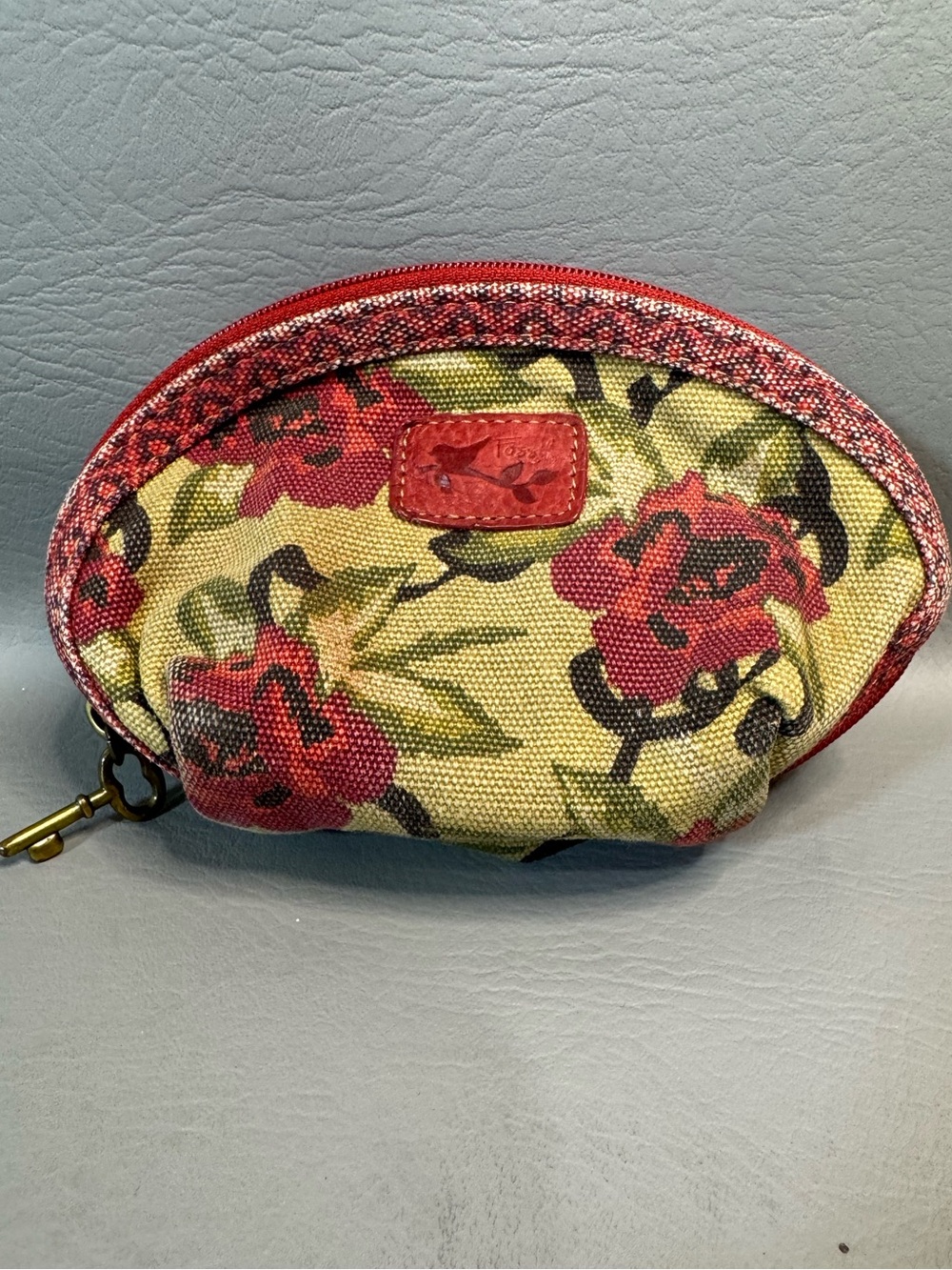 Fossil Key-Per coated canvas Zippered floral Accessories makeup pouch Red Green